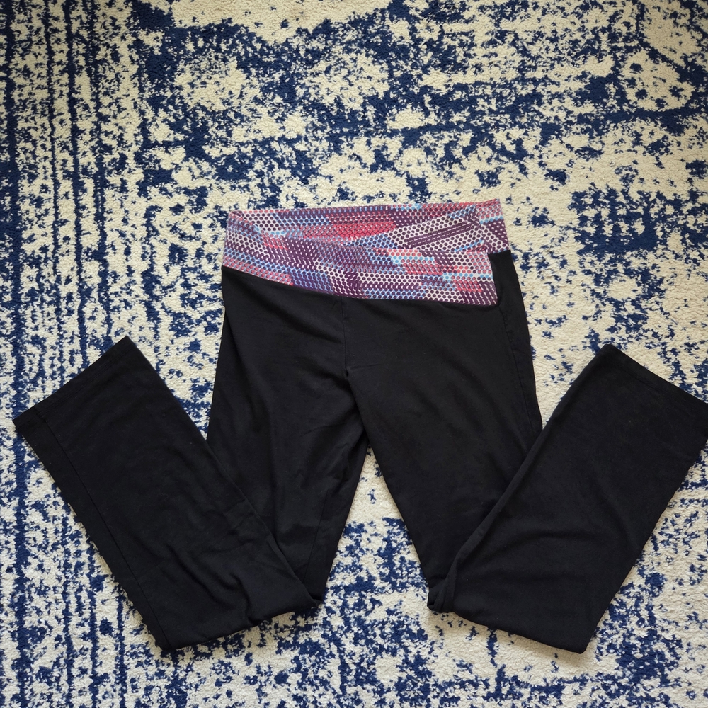 Victoria's Secret Black Leggings with Pink and Purple Waistband